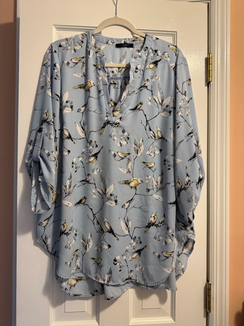 T Tahari Woman's Bird Patterned Quarter Sleeve Blouse 1X